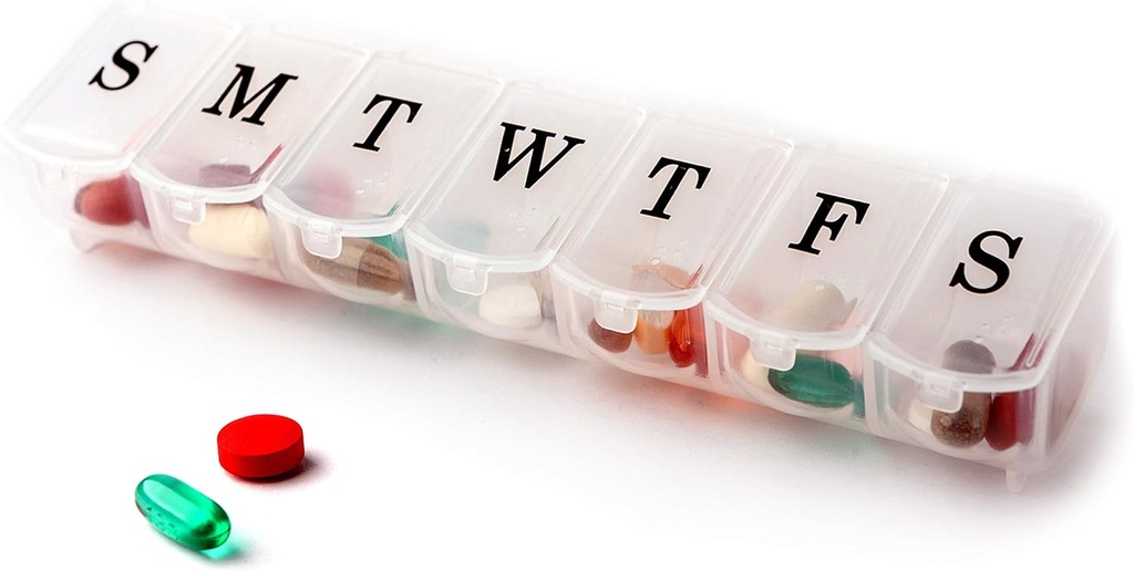 Deke Home - Weekly Pill Organizer, 7 Day Pill Box with Large Compartments & Snap-Shut Lids, Easy Open, BPA Free Plastic Medicine Organizer for Pills, Vitamins & Supplements, Travel Friendly