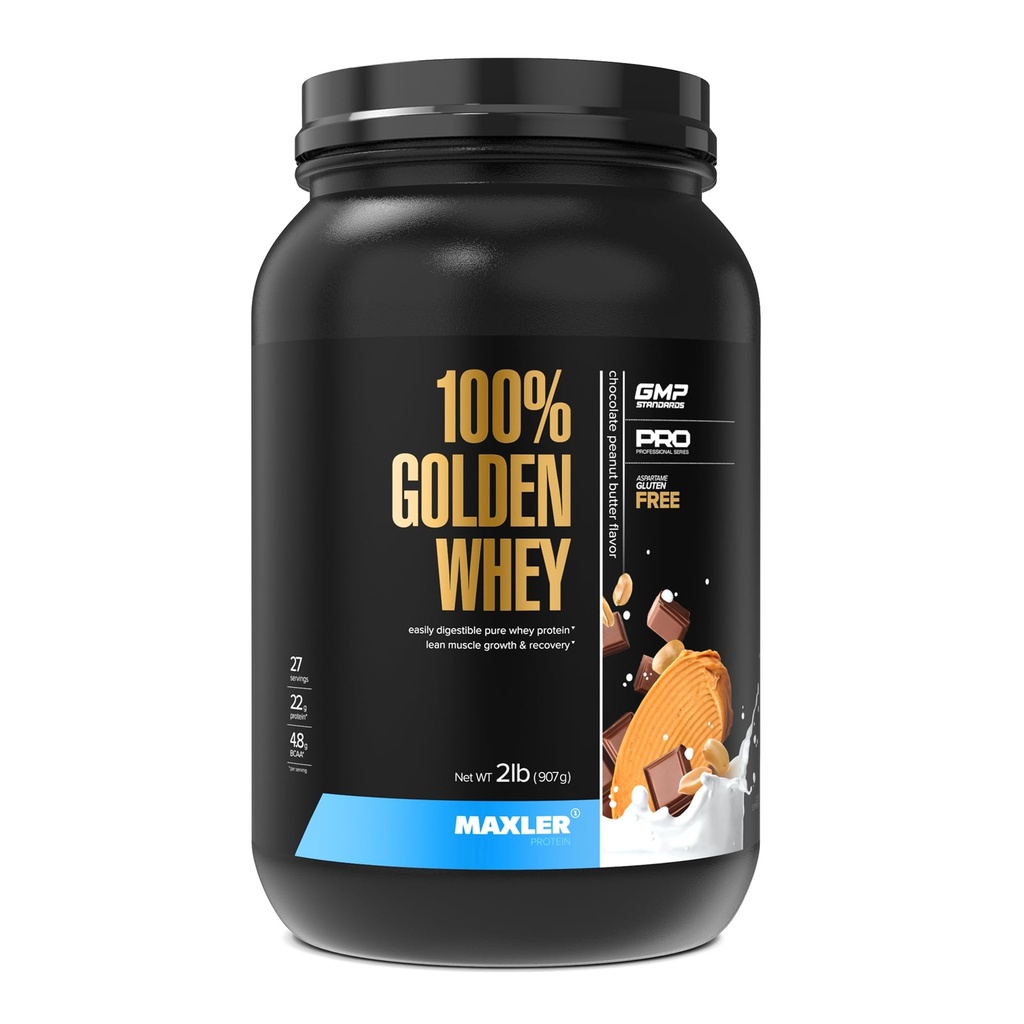 Maxler 100% Golden Whey Protein - 22g proteïne per portie - Premium Whey Proteine Powder for Pre Post Workout - Fast-Absorbing Wei Concentrate Isolaat Hydrolysaat Blend - Chocolade Pindakaas 2 lb