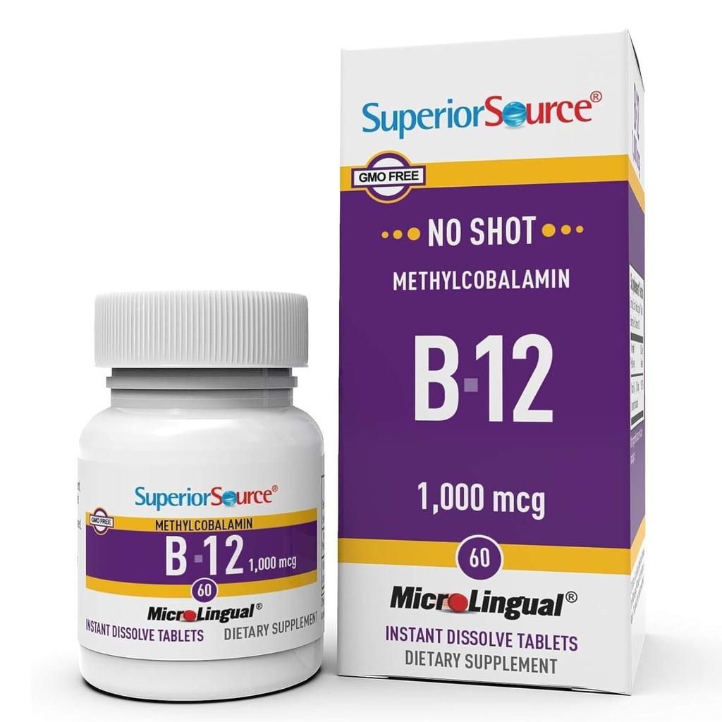 Superieure bron geen schot Methylcobalamine B-12 1000 mcg - vitamine B-12 ter ondersteuning van energieproductie, hersengezondheid en algehele welzijn - sublinguale tabletten voor snelle absorptie - 60 oplossende tabletten