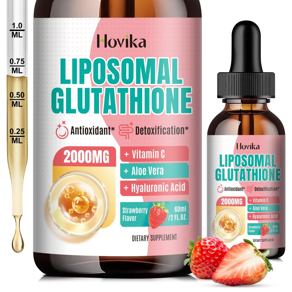 Liposomale Glutathion Supplement 2000mg, vloeibare Glutathion druppels met vitamine C, Master Antioxidanten voor het immuunsysteem, Veroudering van de verdediging, Huidgezondheid, Lever Detox-Superior Absorptie, Aardbei 2 Fl Oz