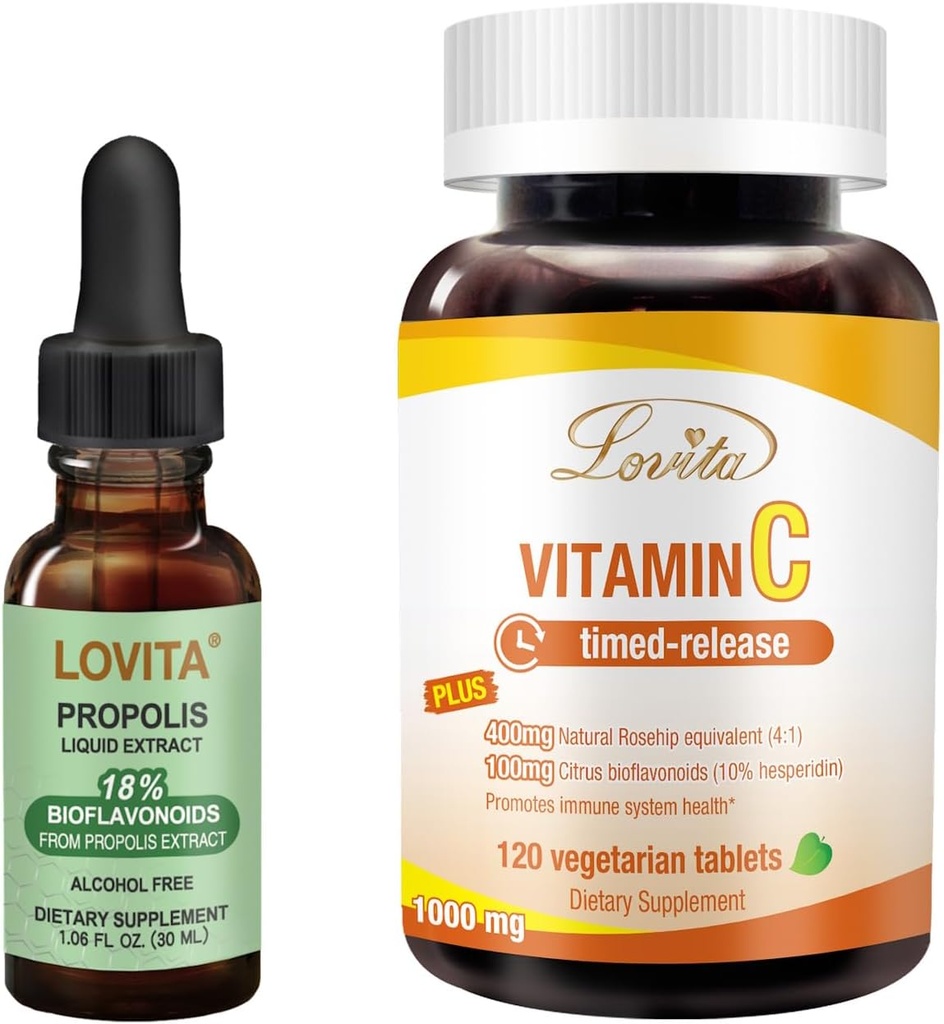 Lovita Bee Propolis Liquid Extract & vitamine C Nutriënt Supplementen bundel