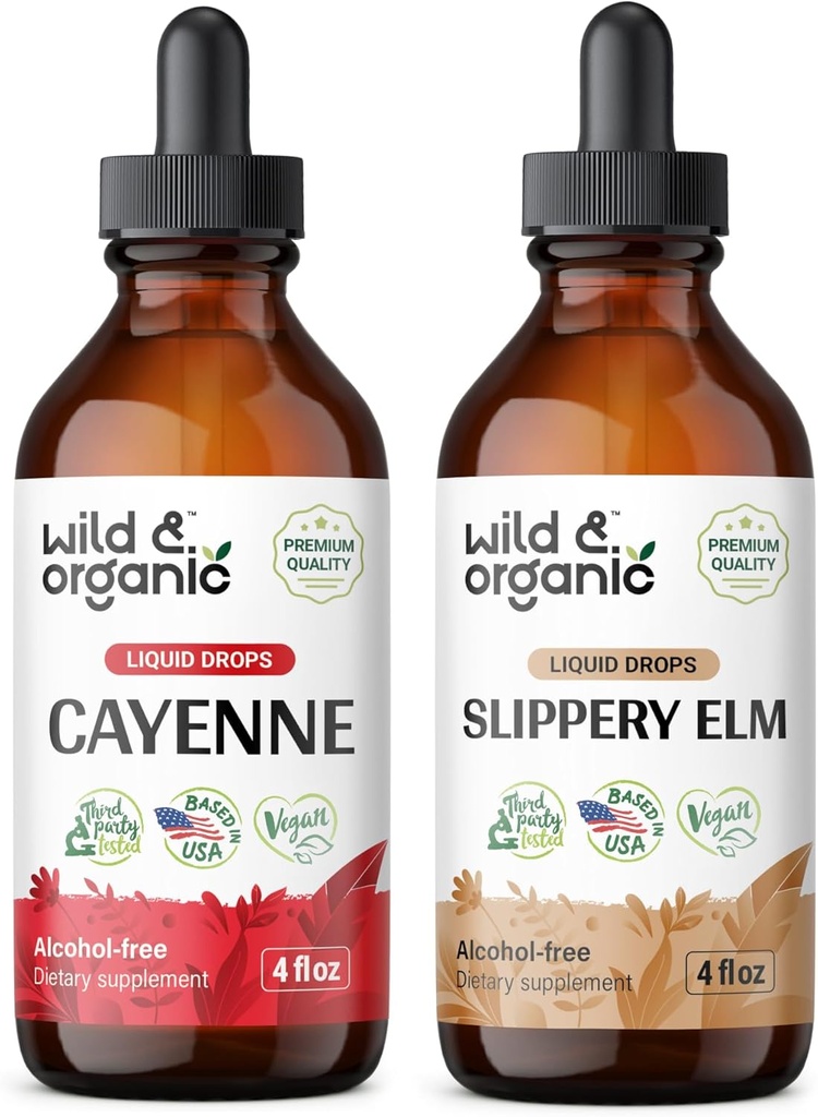 Wild & Organic Cayenne Peper Tinctuur 4 fl oz & Slippery Elm Tinctuur 4 fl oz