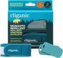 Cliganic Mosquito Afstotend Pack (Poetsband + 2 Refill Pellets) - Verstelbare, natuurlijke DEET-Free, essentiële olie-infused