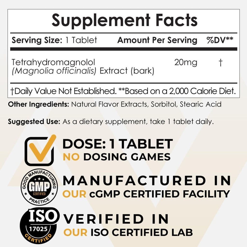 Nootropics Depot Tetrahydromagnoll Quick Evolution Tablets 20mg Magnolia officinalis 