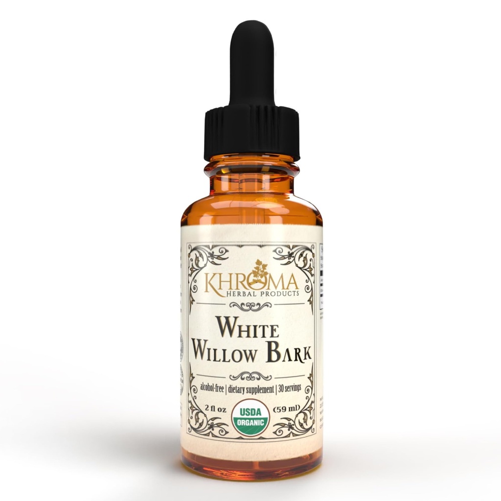Khroma Kruidenproducten Biologische White Willow Bark 30 porties - 800 MG Per portie - 2 FL OZ Liquid in een glazen fles - Salix Alba