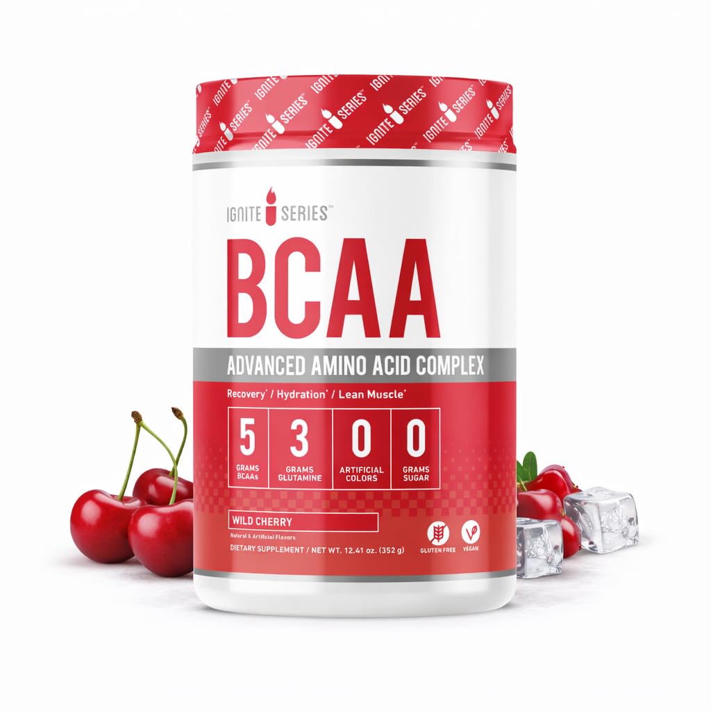 Complete Nutrition Ignite Series BCAA Advanced Amino Acid Complex, Wild Cherry, ondersteunt spierherstel, hydratatie en groei, 5g BCAA, 3g Glutamine, 13 oz Tub (30 porties)