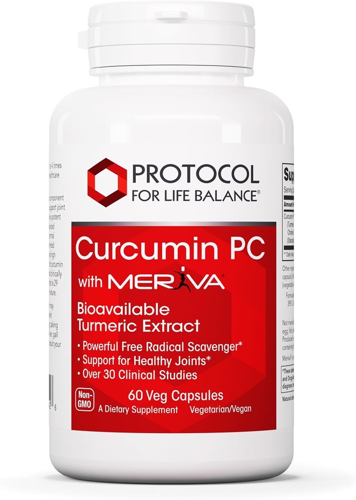 PROTOCOL VOOR LIFE BALANS Curcumine PC - met Fosfatidylcholine voor Absorptie - Gezamenlijke mobiliteit, flexibiliteit en immuunondersteuning - Kurkumasupplement - Niet-GMO & Halal - 60 Veg Capsules