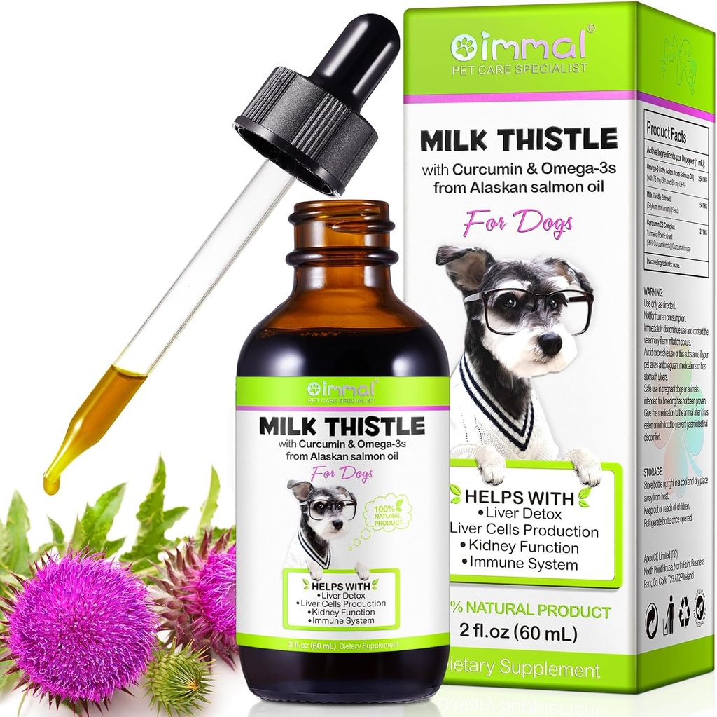 Melkdistel voor honden - Leverondersteuningssupplement voor honden, immuun- en leverondersteuning, met Curcumine & Wild Alaskan Salmon Oil, Omega 3 EPA - Natuurlijke kruidenleverondersteuning voor huisdieren