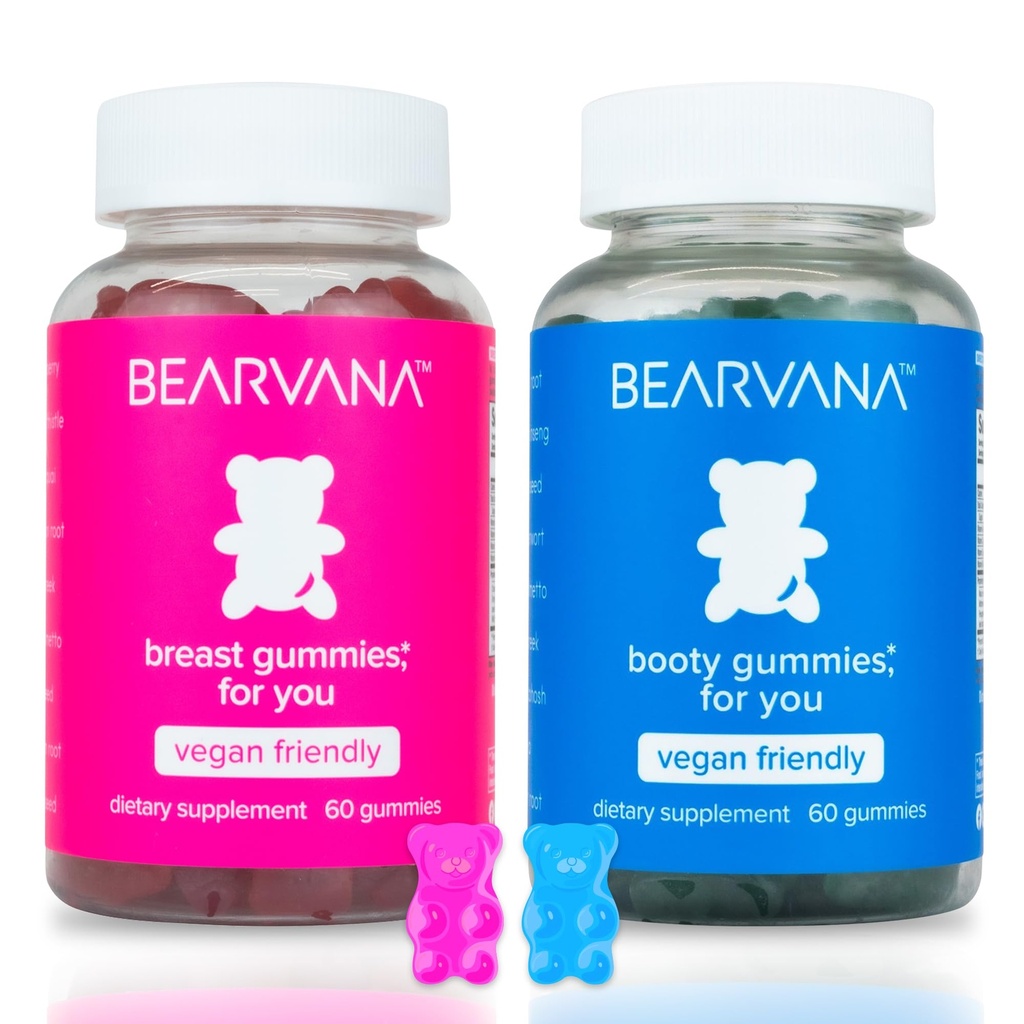 Bearvana Top & Peach Support Combo Pack Gummy's voor vrouwen 9 Kruidenextracten met inbegrip van Fenegriek, Maca & & en . . . Essentiële vitamines . . Berry Flavor 2 Pack (120 Gummies)