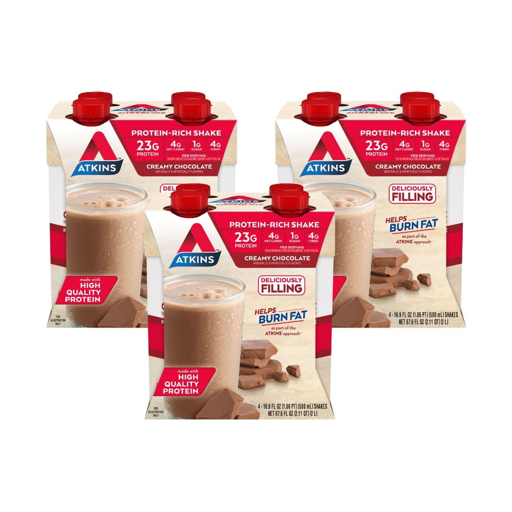 Atkins Cromey Chocolate Maaltijd Proteïne Shake, 23g Proteïne, Lage Glykemie, 4g Net Carb, 1g Sugar, Keto Friendly, 12 Tellen