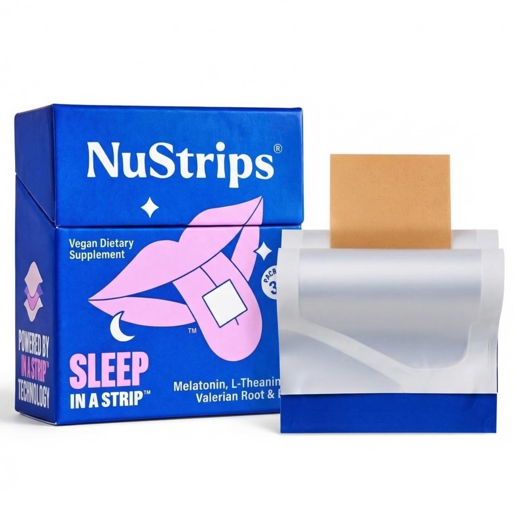 NuStripsTM Fast-dissolving Sleep Strips with 5mg Melatonine, Valeriaanwortel, L-Theanine & Vitamine B6 