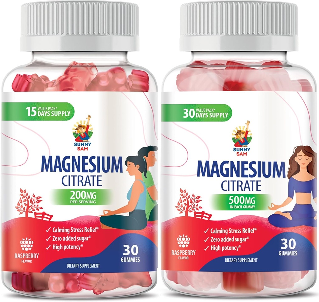 Magnesium Gummies voor volwassenen - 500mg en Magnesium Gummies voor volwassenen - 100mg. Kalm Magnesium Kauwen - Magnesium Citrate Kauwbare Supplement voor Mood & Muscle Support