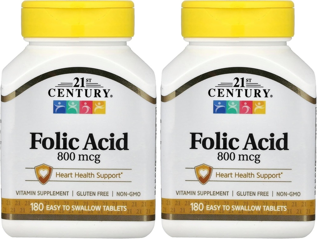 21e eeuw 800 mcg Foliumzuur tabletten, Assorted, 180 Telling (Pack of 2)
