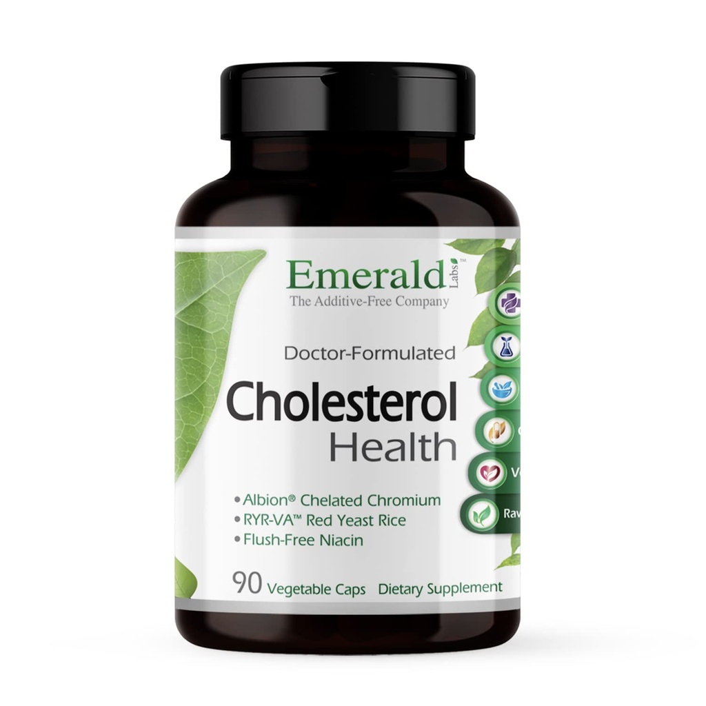 Emerald Labs Cholesterol Health - met CoQ10, Flush-Free Niacin, RYR-VA, en Knoflook voor hart en Circulatory Ondersteuning - 90 plantaardige capsules