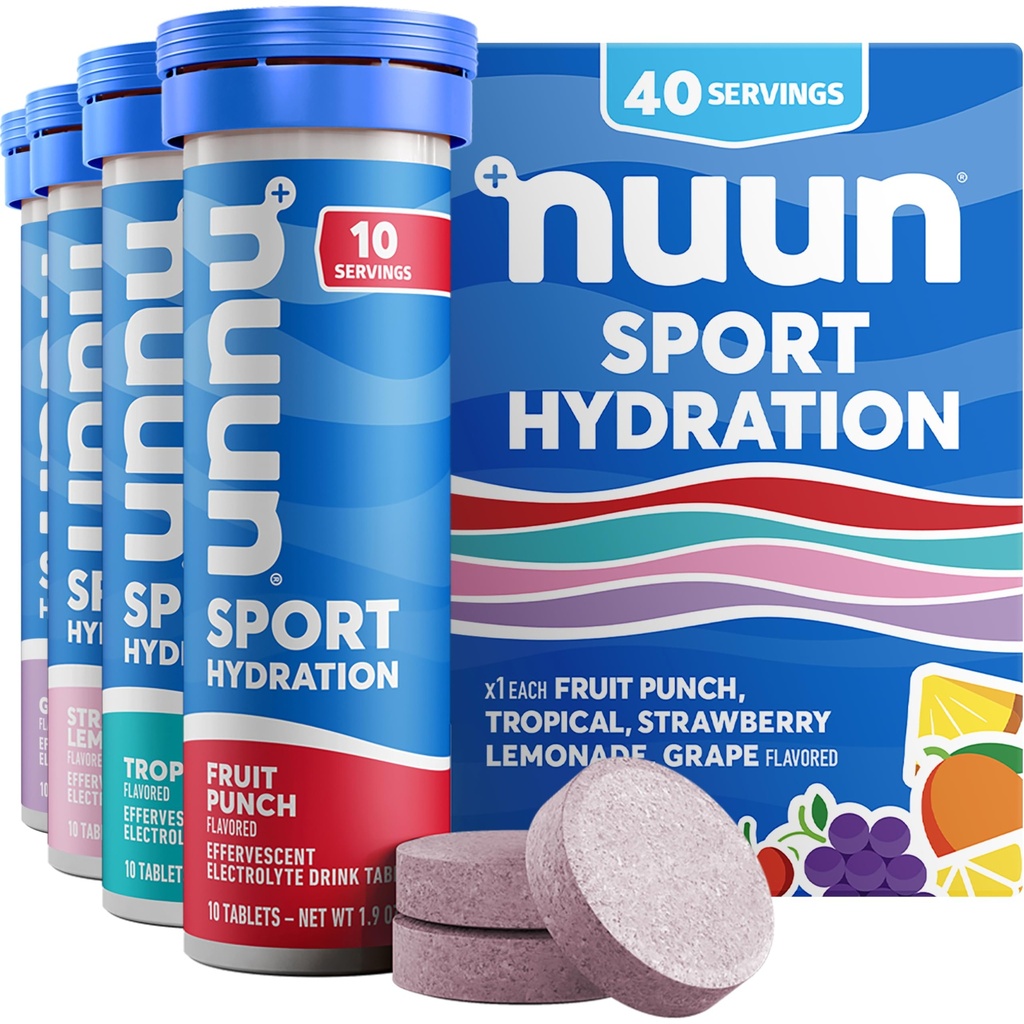 Nuun Sport Electrolyte tabletten met Magnesium, Calcium, Kalium, Chloride & Natrium, Glutenvrij & Veganistisch, Gemengde Smaken, 4 Pack (40 Servers Totaal)