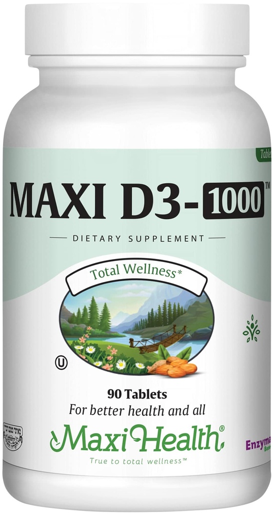 Maxi Health Vitamine D3 1000 IE Dieetsupplement - Eenvoudig doorslikken - reukloos en smaakloos - Ondersteunt Calcium Absorptie, Immune Health en Bone Health bij volwassen vrouwen en mannen - 90 tabletten