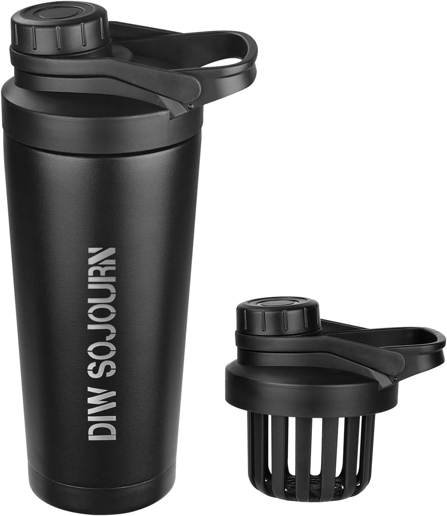DIW 24 oz Shaker Bottle, Stainless Steel Shaker Bottle met Noise-Free Design, Insulated Metal Shaker Cup voor Proteïne Mixes en Pre Workout, Gym Bottle Shaker(Black)