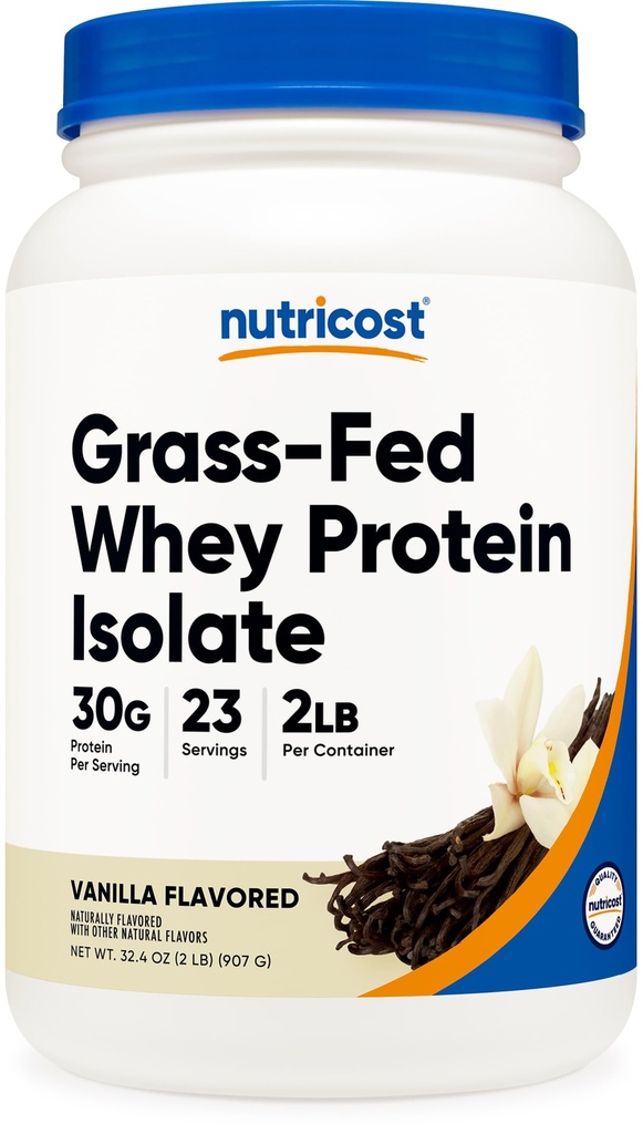 Nutricost Grass-Fed Wei Proteïne Isolaat (Vanilla) 2LBS - Non-GMO, Glutenvrije, natuurlijke smaken