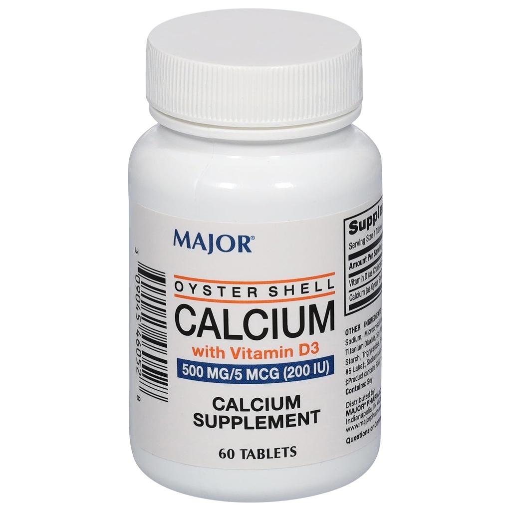 Belangrijke Oyster Shell Calcium met vitamine D3 500 mg/5 mcg (200 IE) - Calciumsupplement - 60 tabletten