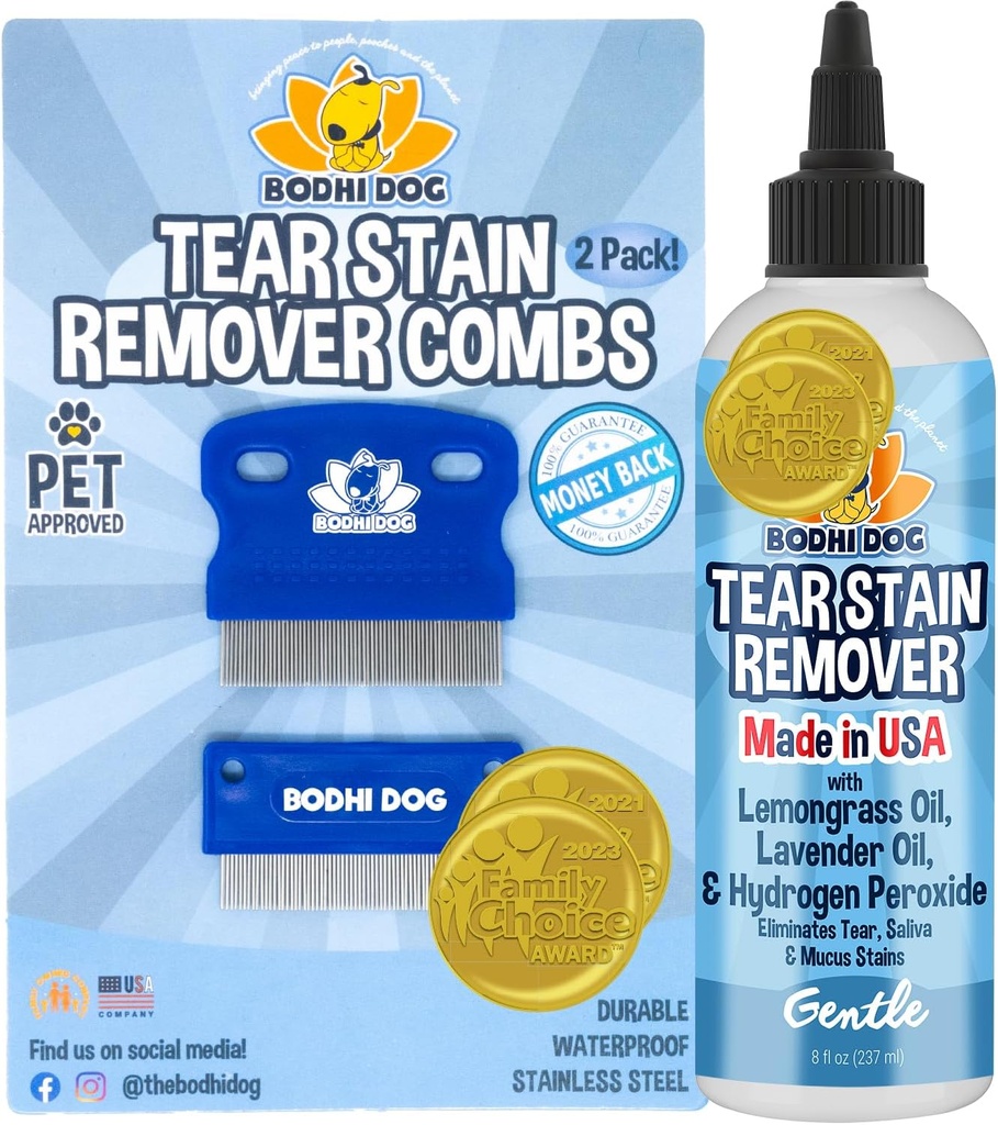 Bodhi Hondentear Stain Remover & Tear Stain Remover Combs - Verwijdert voorzichtig vlekken, vuil van Pet Eyes - Veilig en zacht op honden en katten - Reinigt Delicate bont - Ideaal voor Grooming & Tear Stain Prevention