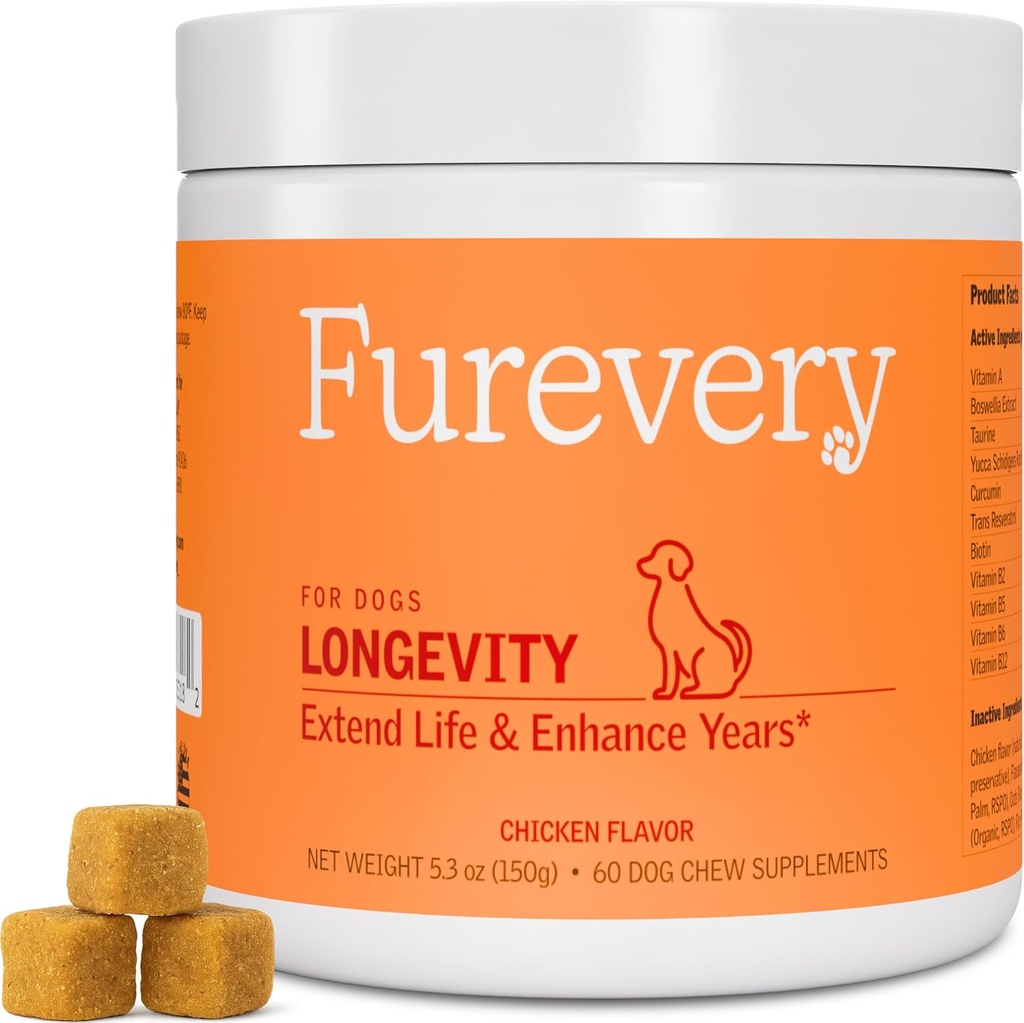 Longevity Hond Multivitamine 11-in-1 Dagelijkse Kauwen Kip Gearomatiseerd met Vlaszaad, 60 Tellen, Ondersteunt Hip en Joint Health, Immuun System, Huid en Jas, Hart Gezondheid, Energie en vitaliteit