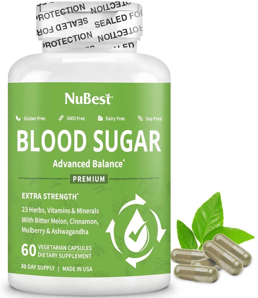 Blood Sugar - geavanceerde formule met Bitter Melon, Ashwagandha, Cinnamon, Chroom, Magnesium, Vitaminen, Alpha Lipoic Acid, Cayenne Pepper & Meer 60 Capsules
