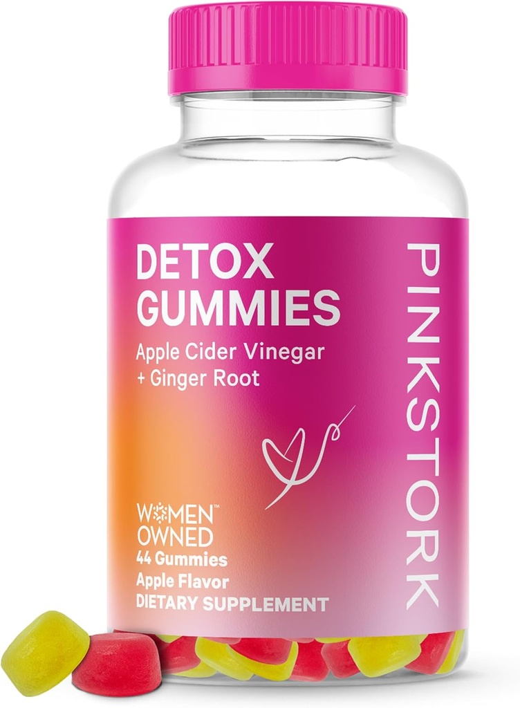 Pink Stork Detox Gummies, Apple Cider Vinegar Gummies met Ginger te helpen ondersteunen opgeblazen, Gut Health en spijsvertering, Kauwbare ACV Gummies - 44 Tel, 1 pak, 0,3 pond