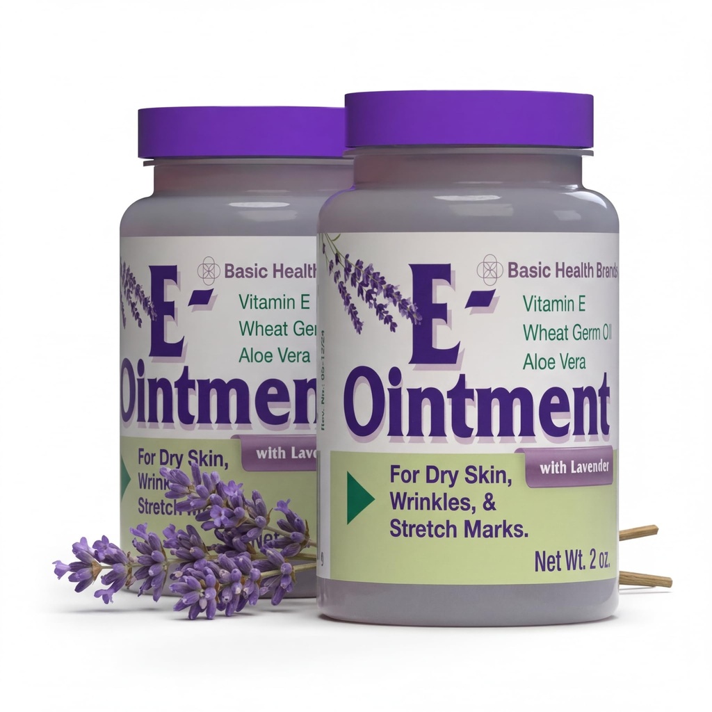 Basismerken - Vitamine E Zalf met Lavendel - 2oz - Vocht verhogen - 2-pack