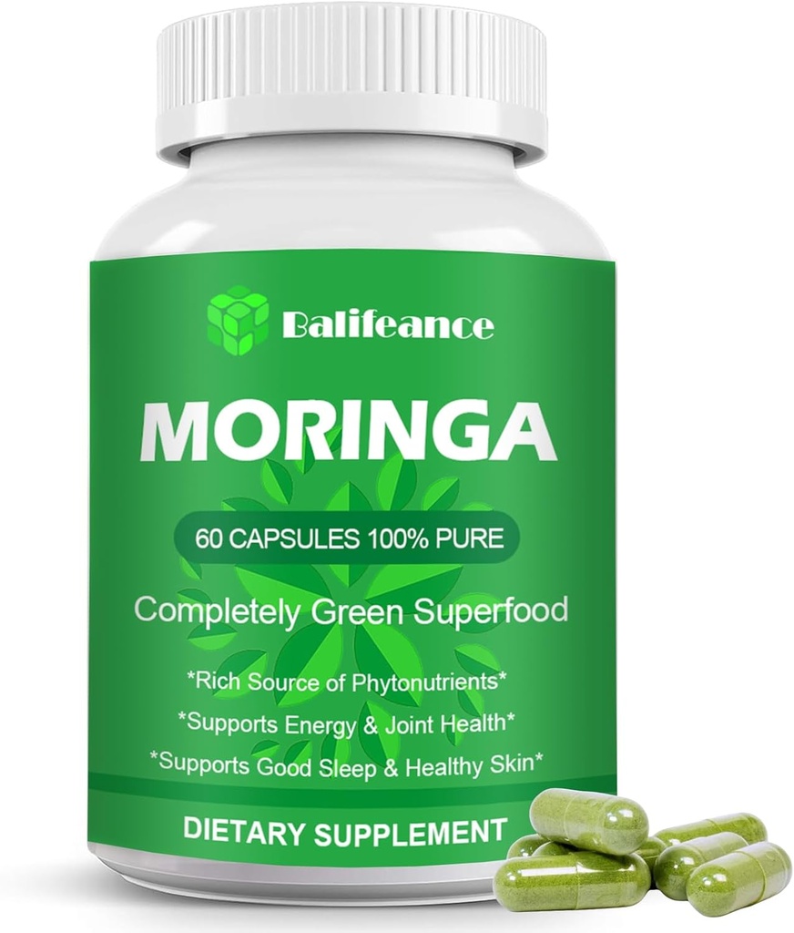 Moringa Capsules 800mg, Pure Moringa Powder Capsules - Ondersteuning van energie, huidgezondheid, Gut Health+ voor mannen en vrouwen Groene Antioxidant Superfood met Essential Vitaminen & Aminozuren A1