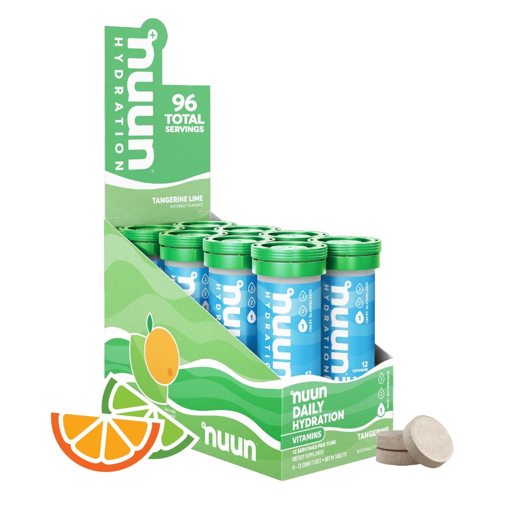 Nuun Vitaminen Elektrolyten Tabletten met vitamine D, C, E, A, & B6, Foliumzuur, Magnesium & 4 Andere essentiële Elektrolyten, Glutenvrij & Vegan, Tangerine Lime, 8 Pack (96 Servings Totaal)