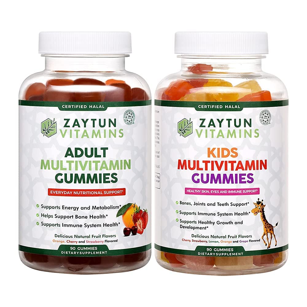 Halal Kids en volwassen multivitamine Gummies, volledige dagelijkse voedingsondersteuning voor familie, vegetarisch, ondersteunt energie en gezonde groei, Made in USA - Halal Vitaminen