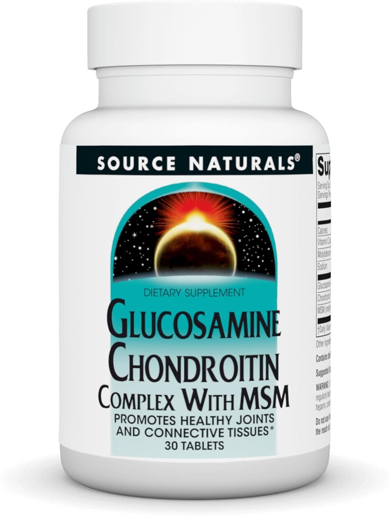 Bron Natuurlijken Glucosamine Chondroitin Complex met MSM, bevordert gezonde gewrichten en connectieve weefsels* - 30 tabletten