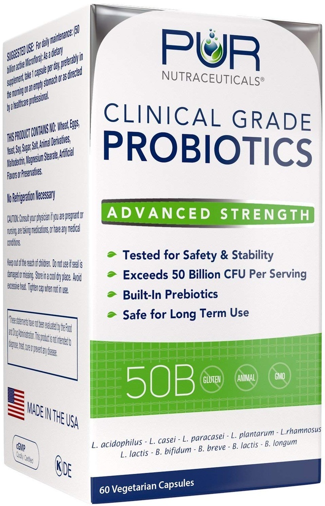 Probiotica van klinische graad * 50 miljard CFU/serven * 10 strepen * Ingebouwde prebiotica * 60 dagelijkse capsules - 2 maanden aanbod * Alle natuurlijke 100% Made in USA