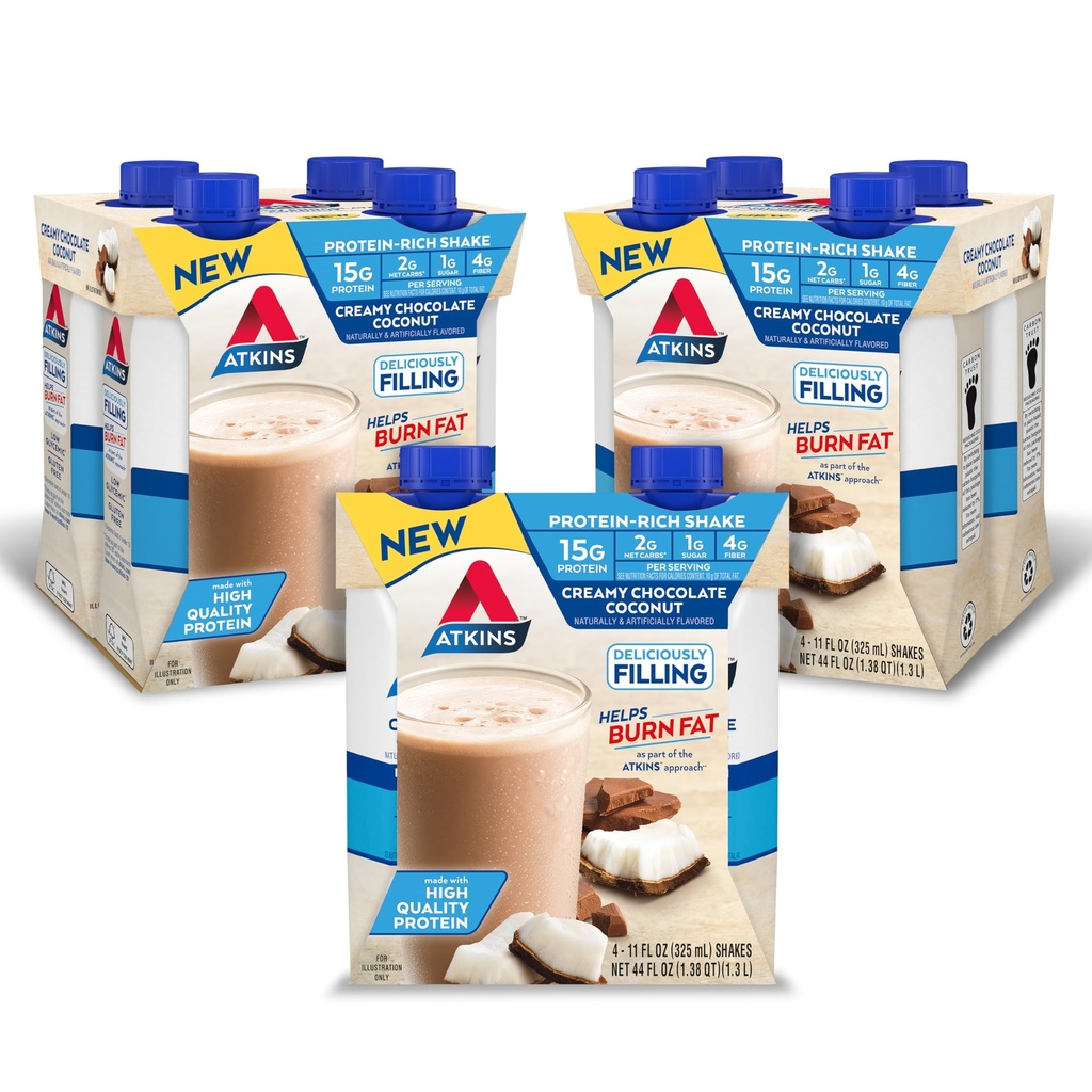 Atkins Cromey Chocolate Coconut Protein Shake, 15g Proteïne, 2g Net Carbs, 1g Sugar, Keto Friendly, 12 Tellen