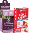 Verbazingwekkende grasbundel van Optimum Nutrition Essential Amino Energy Plus Electrolytes Stick Packs, Energy Powder, Aardbei Burst, 7 Count Greens Superfood Antioxidant: Sweet Berry, 15 Servings