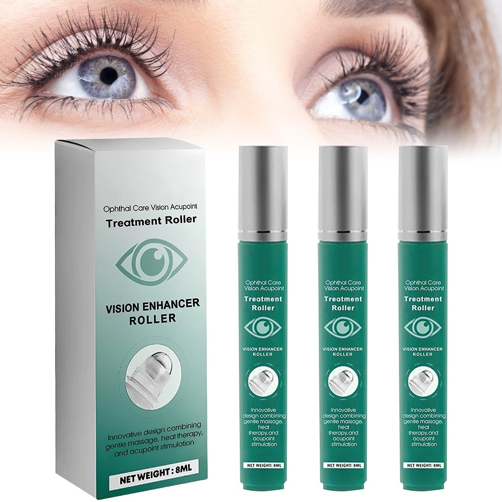 Vision Enhance Massage Roller, Eye Roller to Enhances Visual Clarity, Natural Vision Enhancer Roller, Relieve Eye Strain, vermoeidheid en Ongemak 8 ml (3 st.)