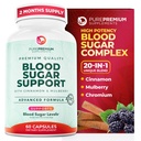 PurePremium Normal Blood Sugar Support Supplement - 20 actieve ingrediënten complex ter ondersteuning van bloedsuiker niveaus al in het normale bereik - met kaneel, Bitter Meloen, Chroom, Mulberry - 60ct