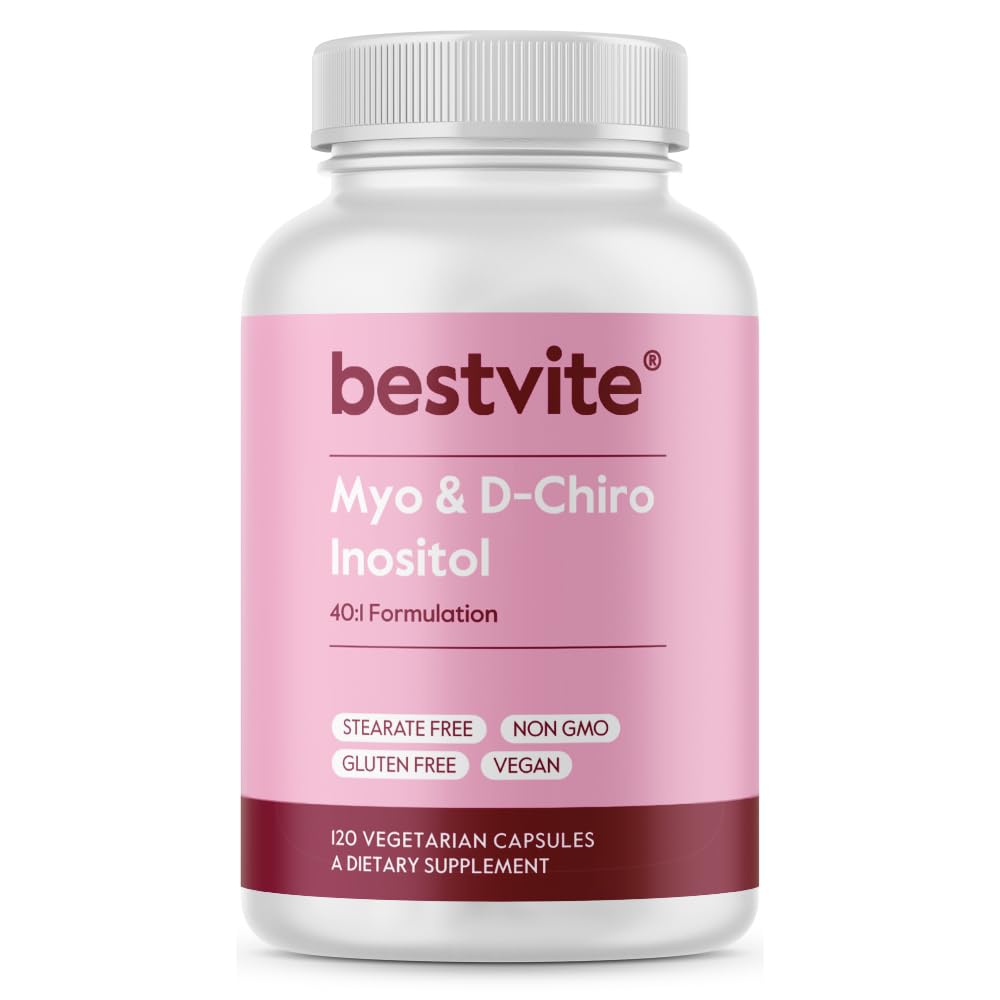 BESTVITE Myo & D-Chiro Inositol (120 Vegetarische Capsules) - 40:1 Ratio - Geen Stearates - Veganistisch - Niet GGO - Glutenvrij