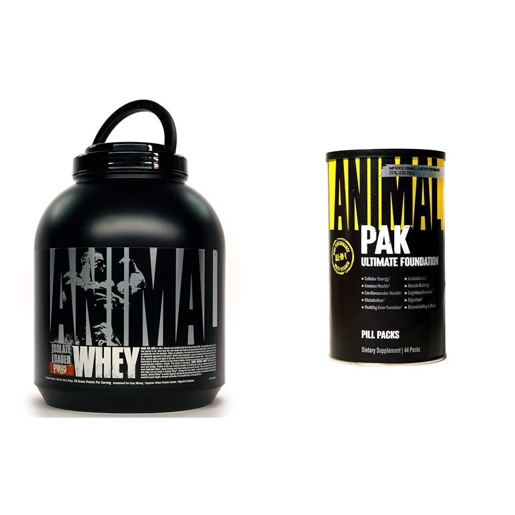 Animal Wei Isolaat Proteïne Poeder, geladen voor post workout en herstel & Pak - Handige alles-in-één vitamine & supplement Pack