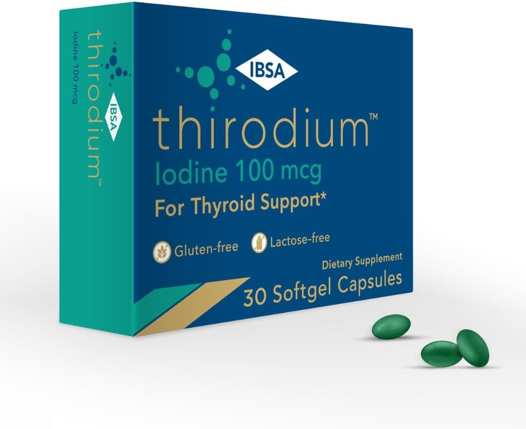 Thirodium - Thyroid Support Supplement - 100mcg Iodine (Sodium Iodate) - 30 Soft-Gel Capsules for Increased Absorption - Gluten-Free, Lactose-Free, Sugar-Free, Non-GMO