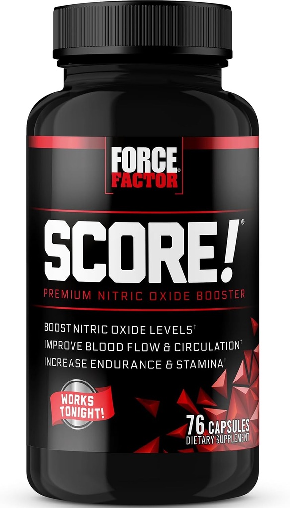 Force Factor SCORE! Nitric Oxide Supplement for Men with Horny Goat Weed, L-Citrulline, Ashwagandha, Black Maca & Tribulus, Ignite Drive & Energy, Increase Endurance, For Male Vitality, 76 Capsules