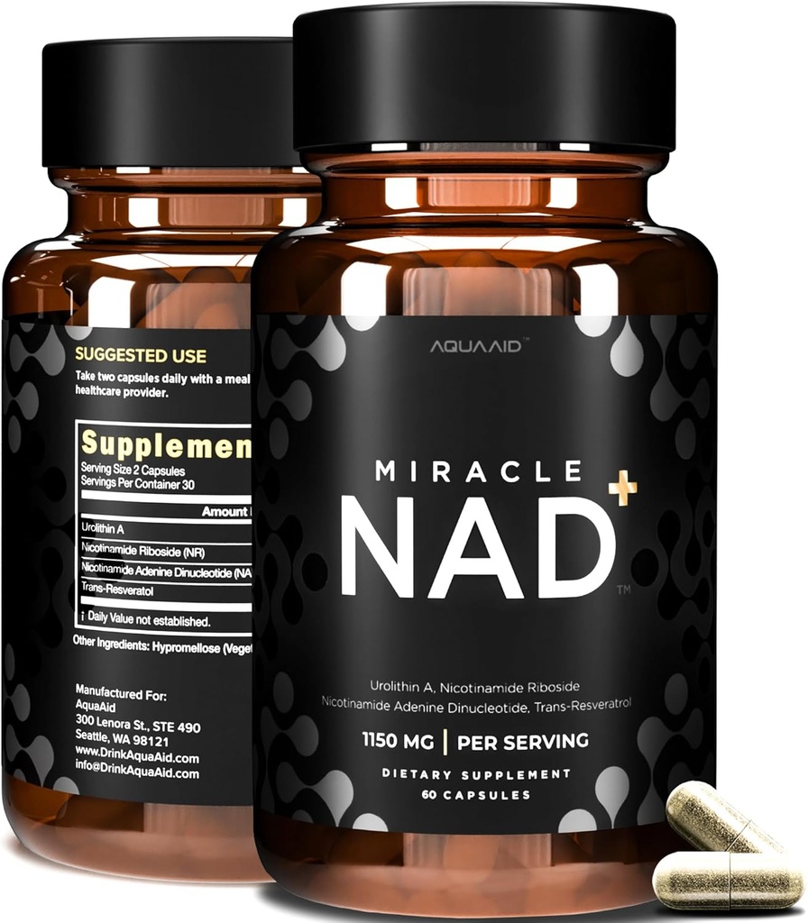 Miracle NAD+ Supplement - Urolithine A, Nicotinamide Riboside NR, NAD, Trans Resveratrol 1150 mg voor mannen en vrouwen - Antiveroudering, Cellular Repair, NMN Alternative - 3rd Party Tested 60 Capsules
