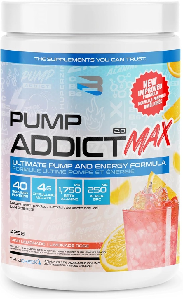 Geloof Supplementen - Pump Addict Max Pre-Workout Powder - Enhanced Energy, Focus, and Endurance... (40 Serving, Pink Limonade)