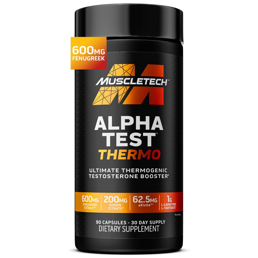MuscleTech Thermogenic Testosteron Booster voor mannen, AlphaTest Thermo - T-Boost Heren Supplement met Tribulus Terrestris - Male Gym Workout Supplementen voor spiergroei, uithoudingsvermogen en energie - 90 pillen