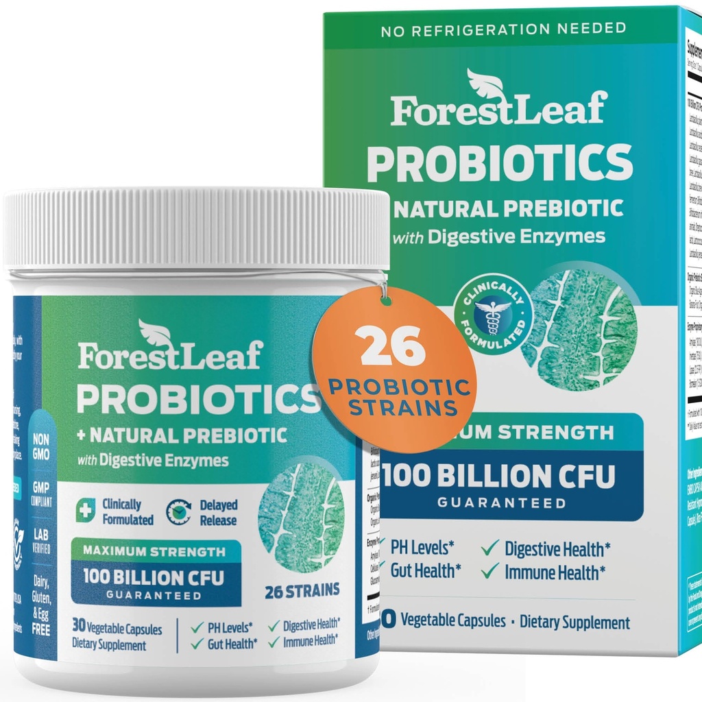 Probiotica voor mannen en vrouwen, 100 miljard CFU, 26 unieke strains, mannen en vrouwen probiotica en prebiotica ondersteunen spijsverteringsgezondheid, Gut Wellness, Energie, Mood, Immune, PH Balance (30 Caps)