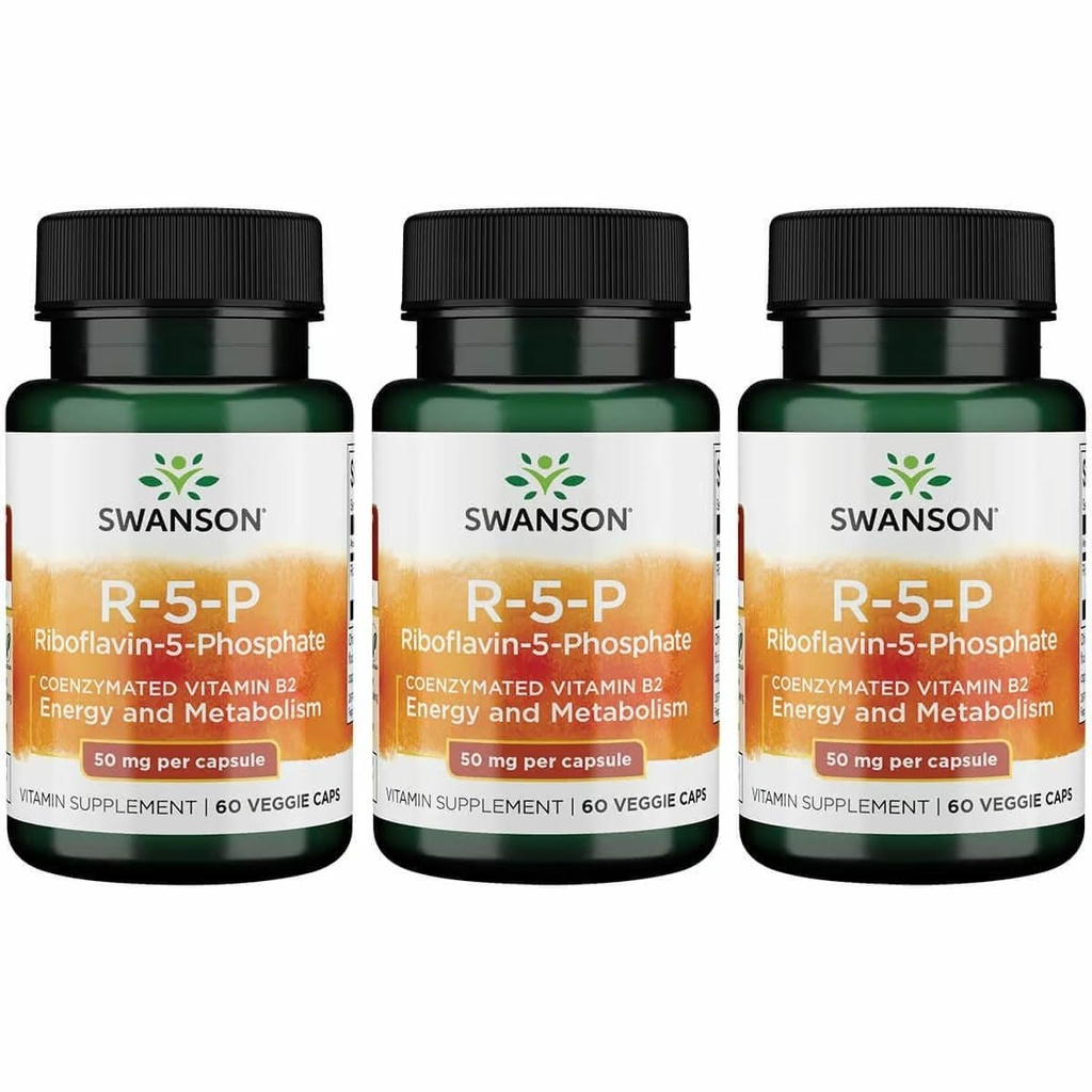 Swanson R-5-P (Riboflavine-5-phosphaat) - Vitamine B2-supplement ter bevordering van energie, stofwisseling en gezondheid van het zicht - natuurlijke wellnessformule - (60 capsules) (3 verpakkingen)