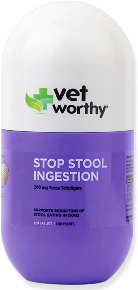 Vet Worthy Stop Stool Ingestie -Coprophagia - Honden supplement om te voorkomen dat Stool Eating - Hondensupplement met Yucca Schidigera, Peterselie blad, kamille, Thiamine - Lever smaak, 120 Kauwtabletten