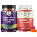 Bundel van Pure Magnesium Glycinate 400 mg per portie voor slaap en ontspanning en vitamine D3 Gummies voor dagelijkse wellness of botspieren & Immune Ondersteuning