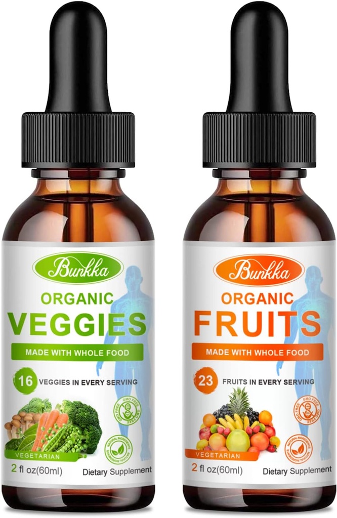 Fruit en groenten supplement - Balance van natuurlijke groenten en fruit vloeibare druppels 2 Pack, Whole Food Supplement - gevuld met vitaminen en mineralen - 2 FL OZ Fruit & 2FL OZ Veggie