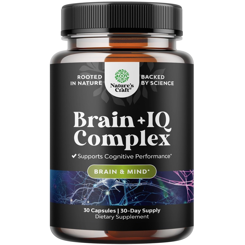 Nootropic Geheugensupplement voor Hersenondersteuning - Geheugenpillen voor Hersenen Boost en Natuurlijke Energie Booster - Vitamine B12 Bacopa Monnieri Rhodiola Rosea DMAE Ginkgo Biloba Fosfatidylserine - 60 Tel.